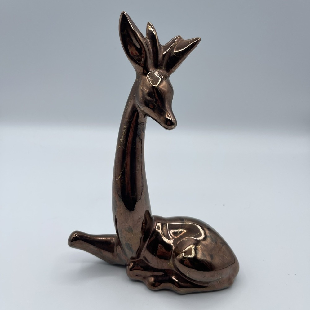 Vintage Elwill Pottery Sitting Impala Figurine MCM Decor Glazed Ceramic Copper